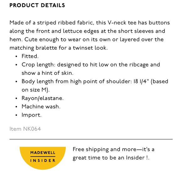 Madewell Button Front V-neck tee in stripe - Picture 3 of 3